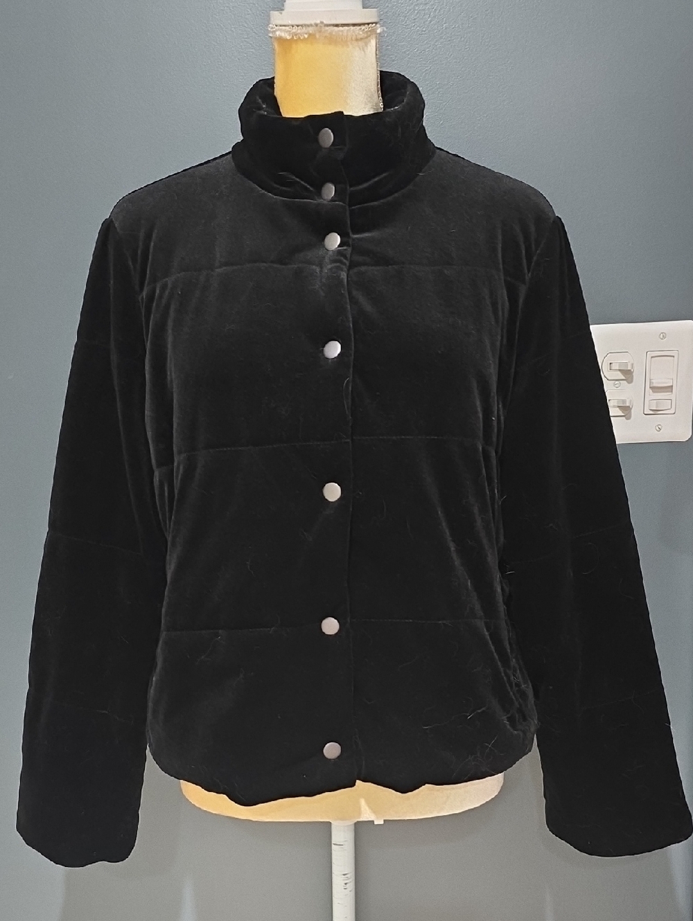 POPSUGAR Black Velvet Quilted Snap-Front Jacket Sz L